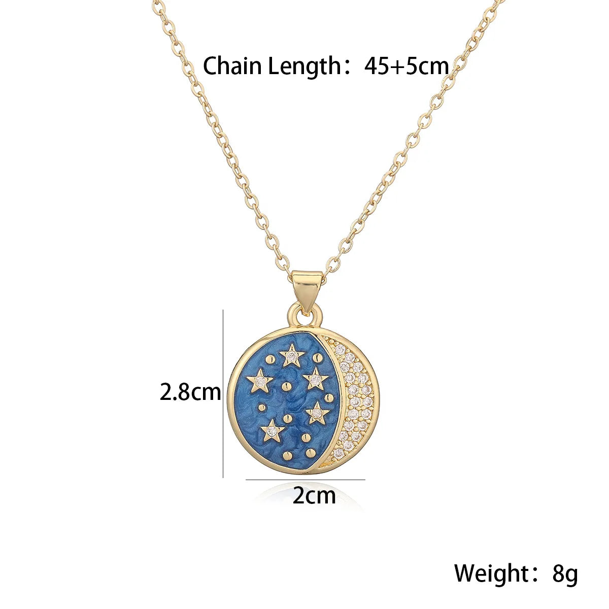 Handmade Enameled Moon Sun & Stars Zircon Pendant Necklace