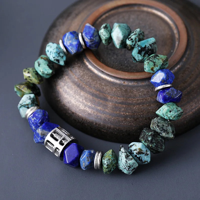 Natural Lapis Lazuli & African Turquoise Abacus Charm Bracelet