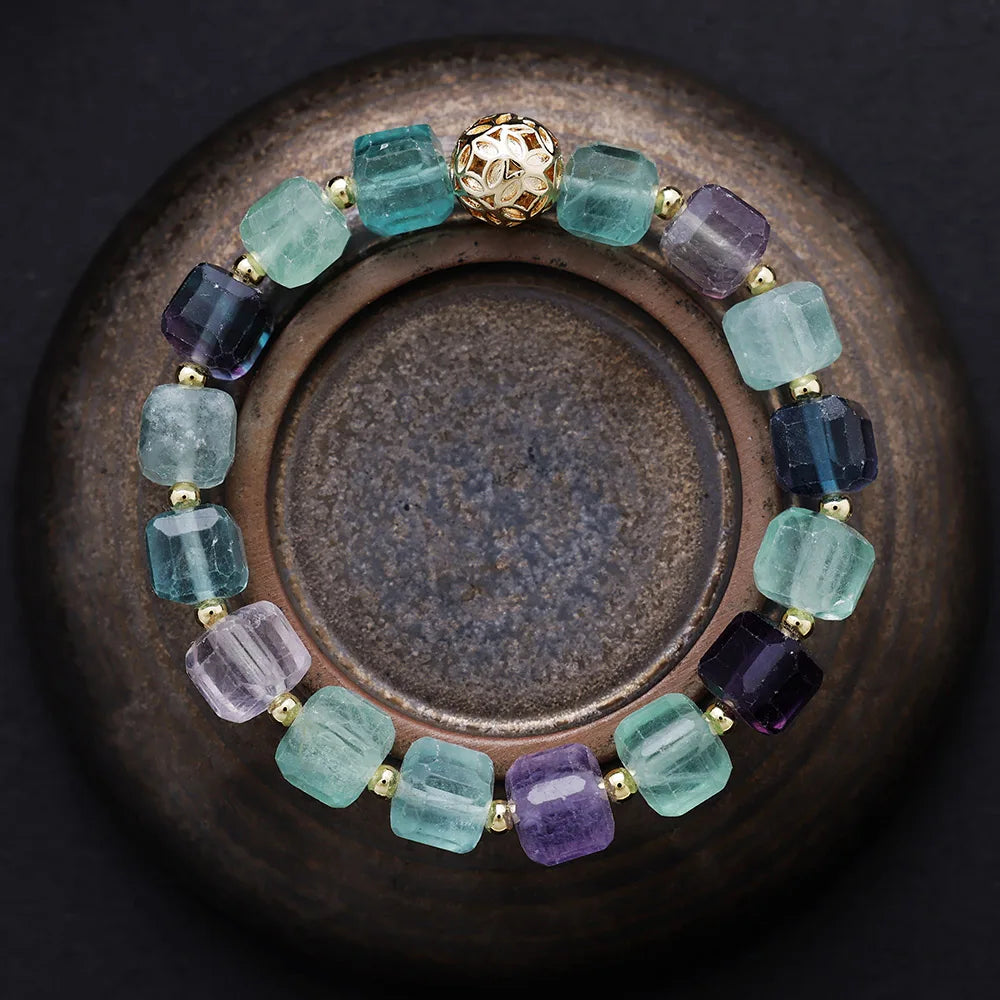 Natural Rainbow Fluorite Beaded Bracelet