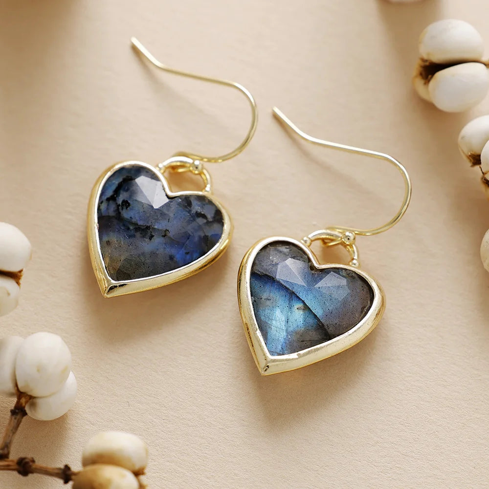 Natural Labradorite Romantic Heart Earrings