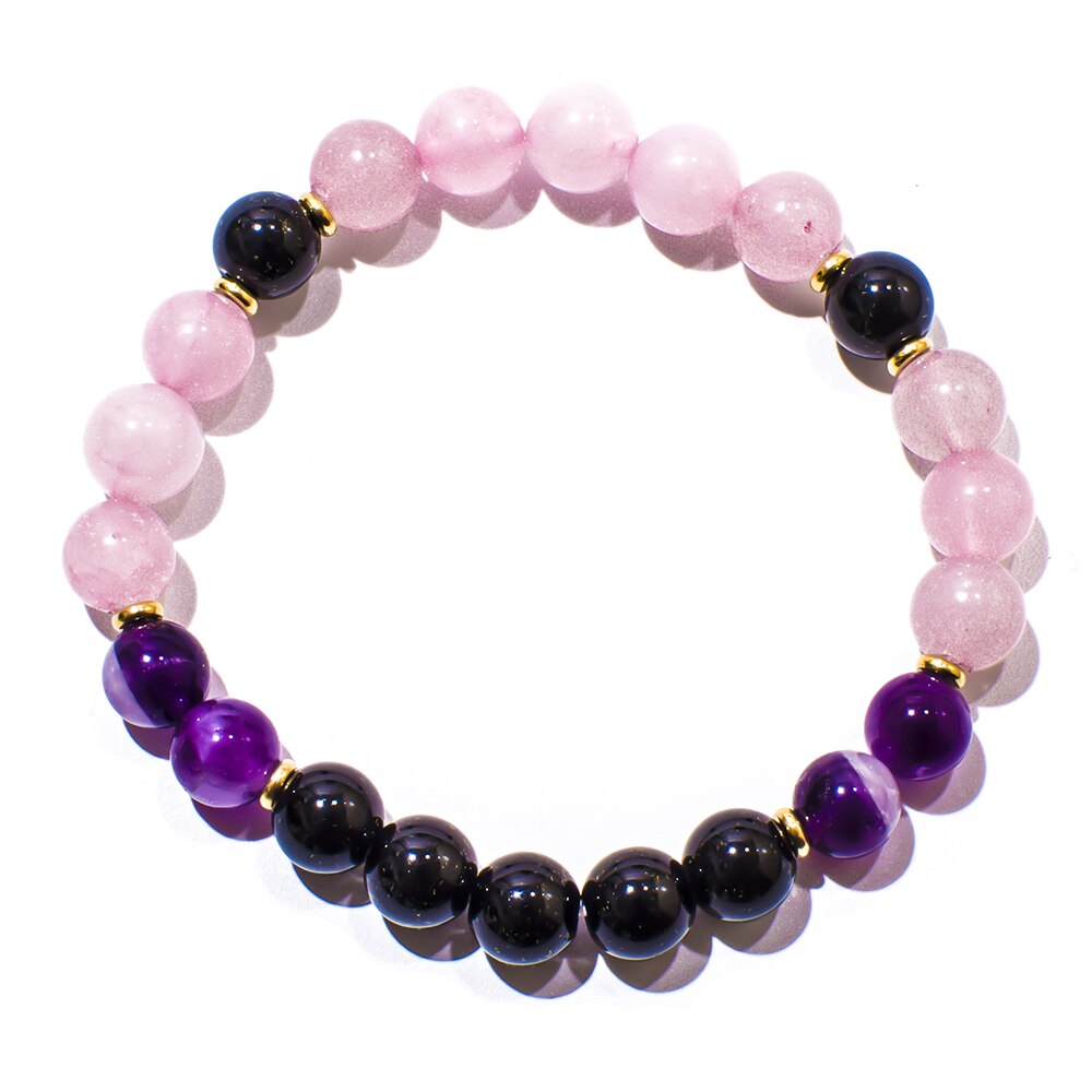 Natural Amethyst, Black Onyx & Rose Quartz 108 Beads Mala Necklace / Bracelet