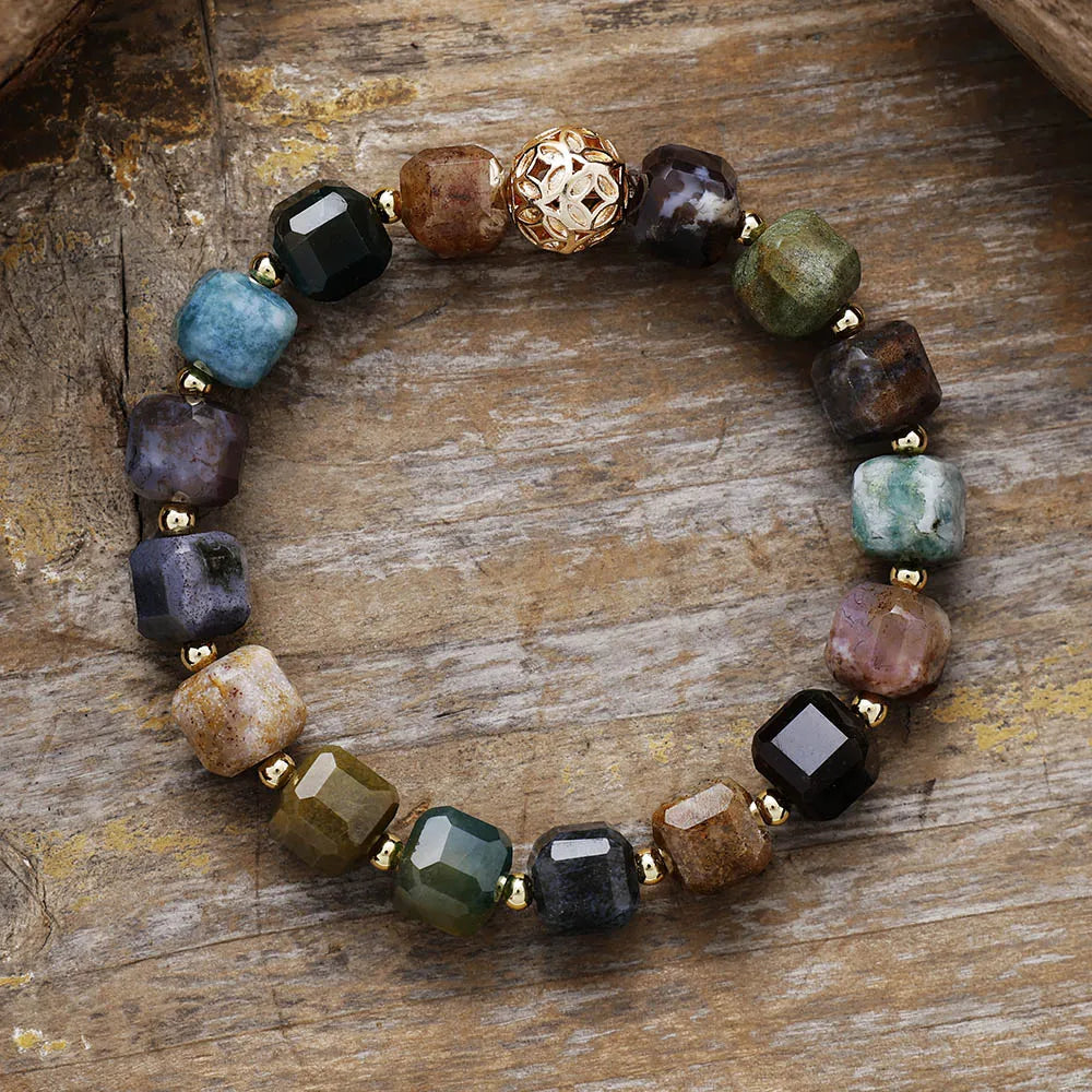 Natural Indian Agate Beaded Bracelet