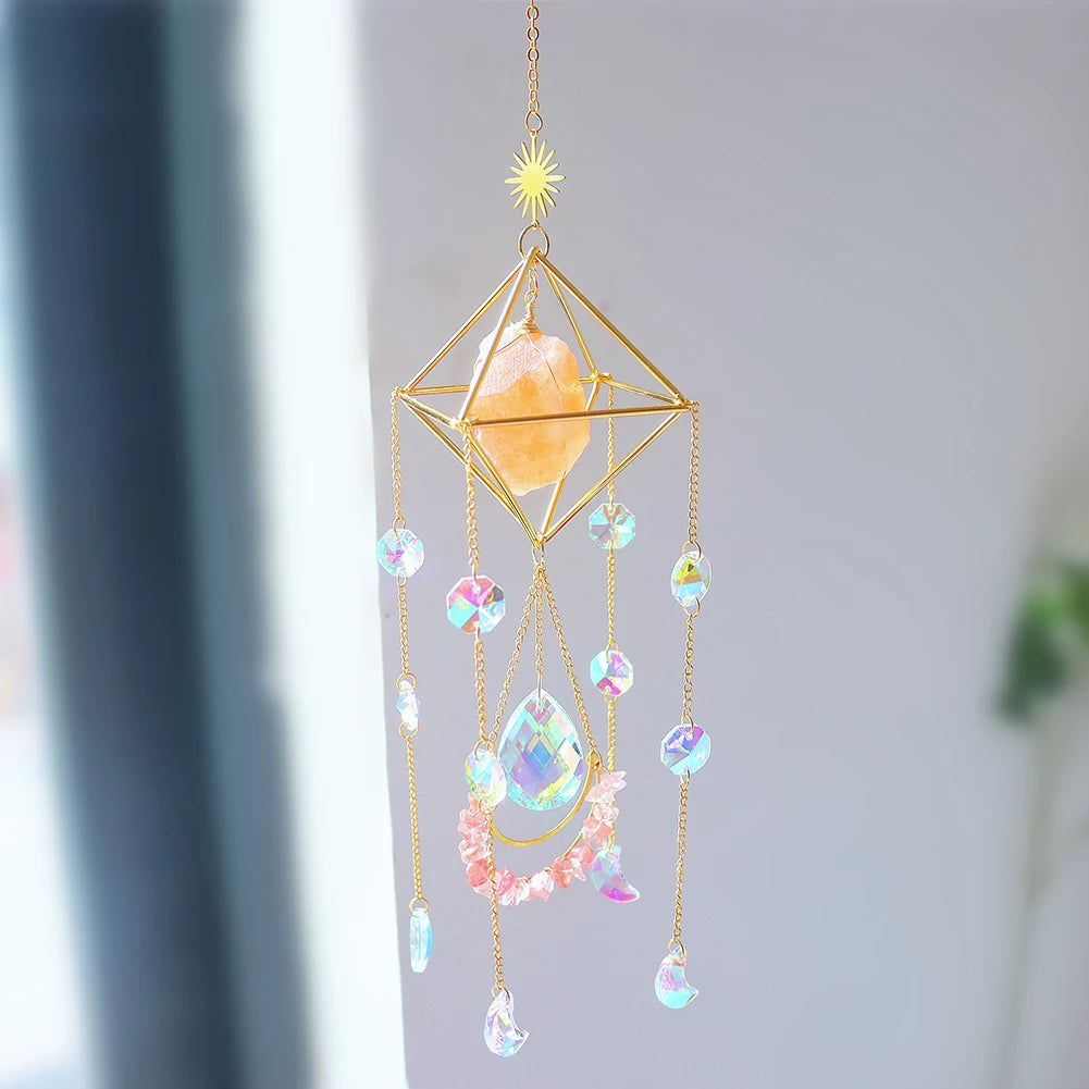Natural Raw Gemstones & Crystal Glass Sacred Geometry Sun Catcher