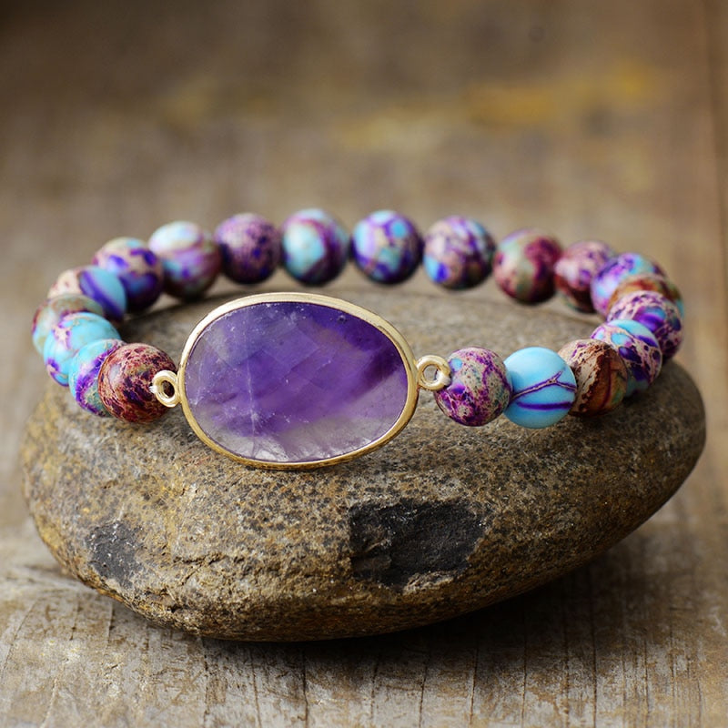 Natural Imperial Jasper & Amethyst Bracelet