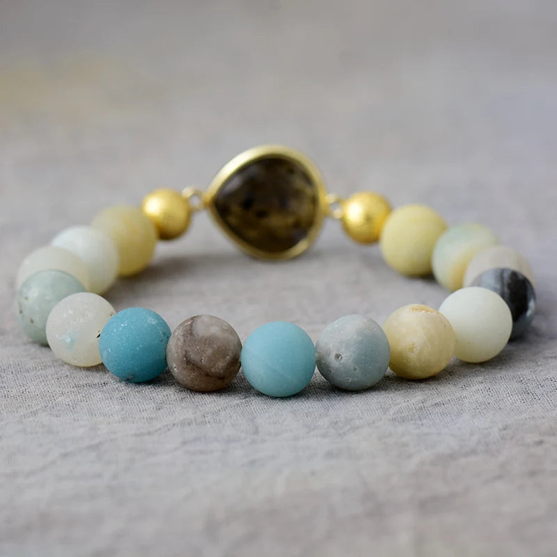 Natural Amazonite & Labradorite Beaded Bracelet