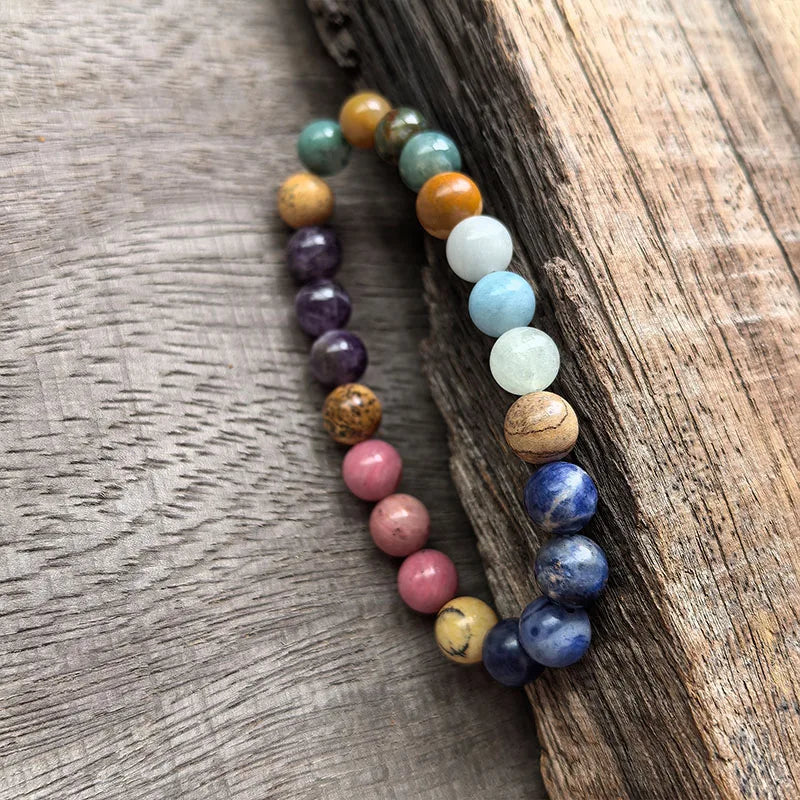 Natural Amethyst, Aquamarine, Indian Agate, Picture Jasper, Rhodonite & Sodalite 108 Beads Mala Set