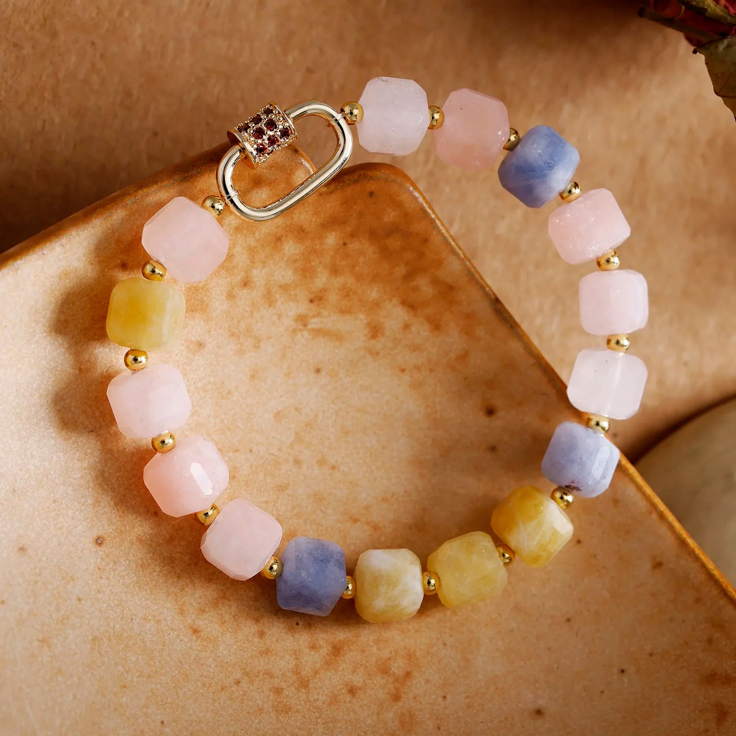 Natural Sodalite, Citrine & Rose Quartz Bold Beads Bracelet