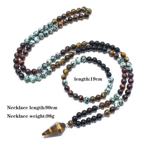 Natural Black Onyx, Turquoise & Tiger's Eye 108 Beads Mala Necklace