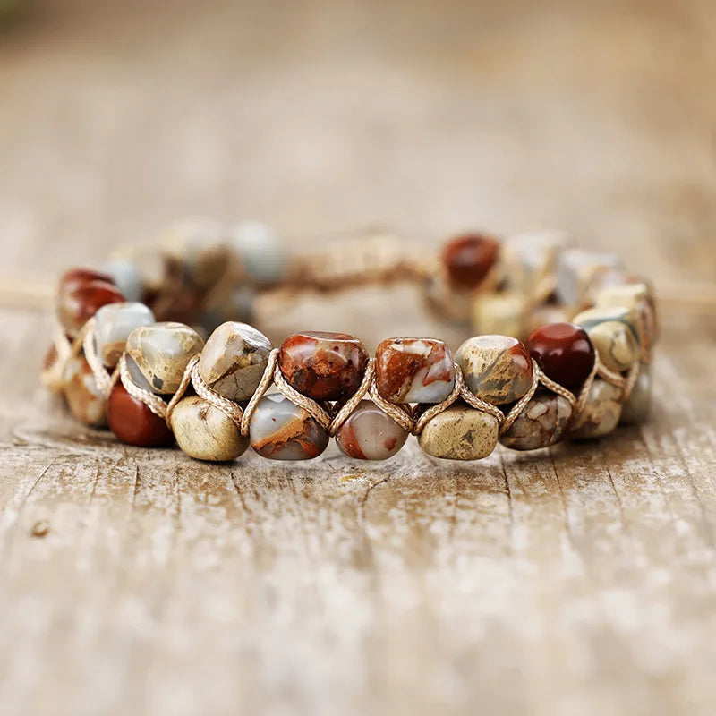 Natural Jasper Bold Beads Macrame Wrap Bracelet