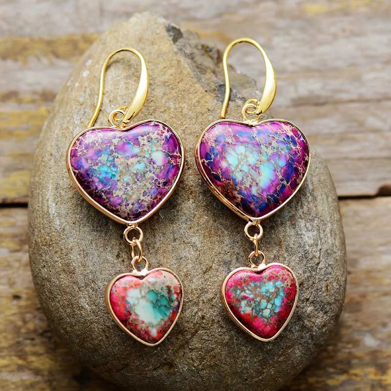 Natural Imperial Jasper Hearts Long Earrings