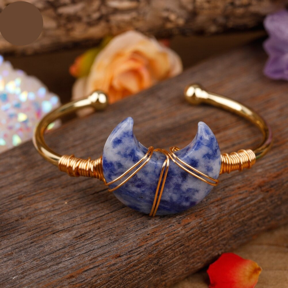 Natural Gemstone Moon Cuff Bracelet