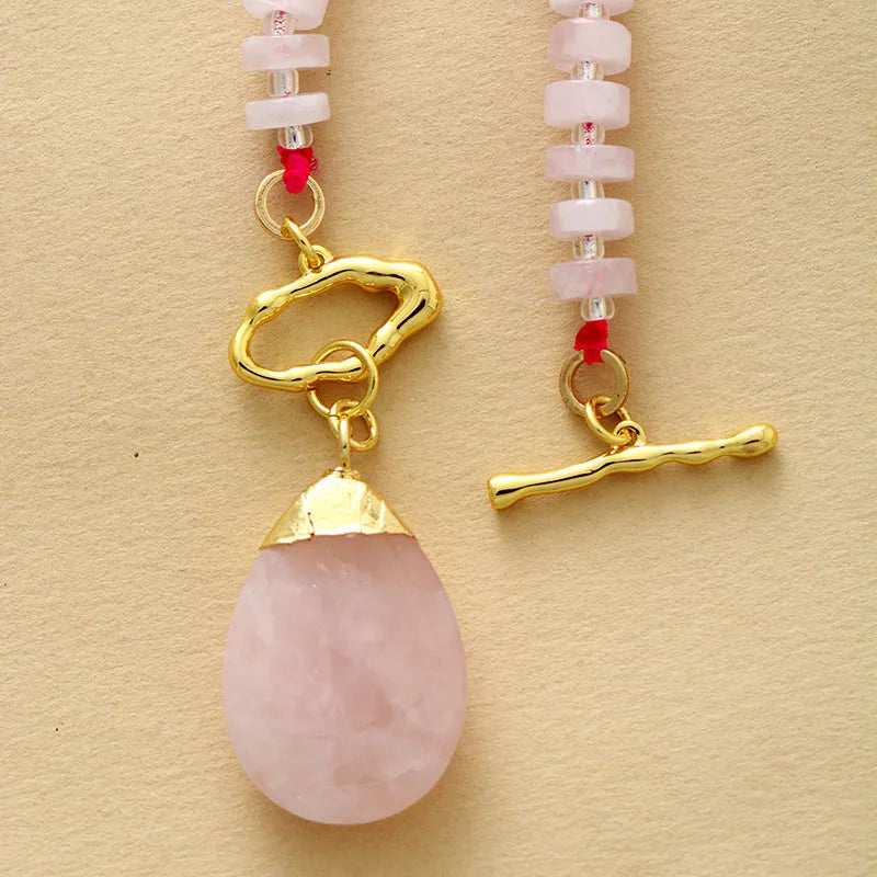 Natural Rose Quartz Lariat Necklace