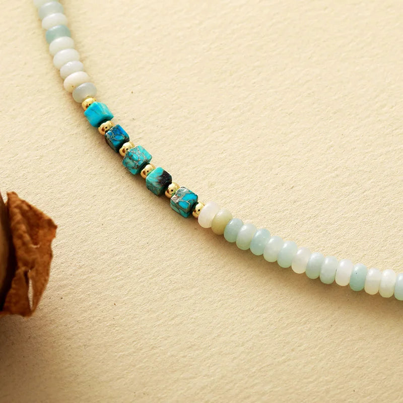 Natural Amazonite & Jasper Minimalist Choker Necklace