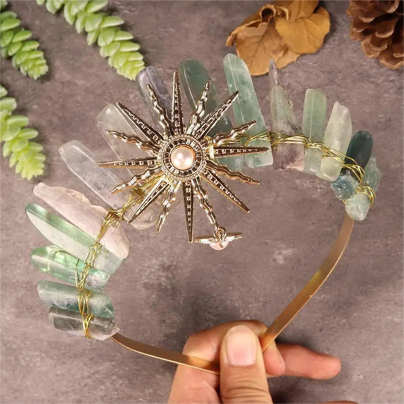 Natural Raw Crystal High Priestess Sun Tiara