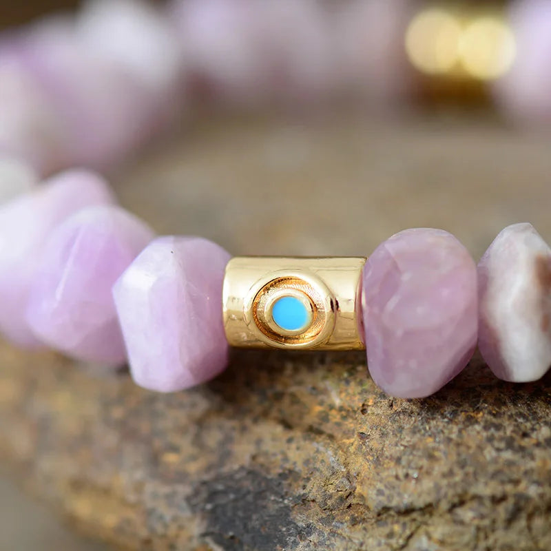 Natural Kunzite Hamsa Charm Bracelet
