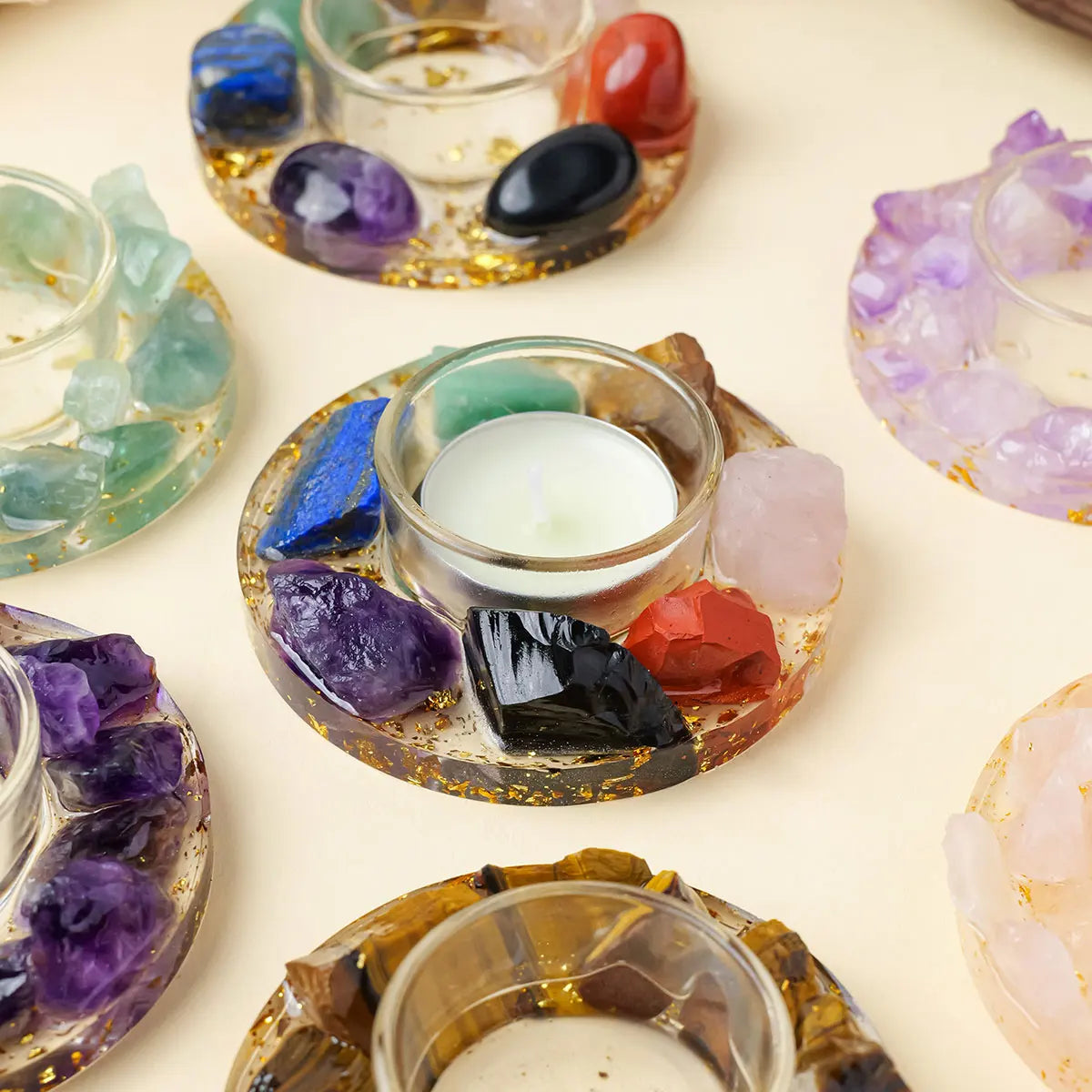 Natural Gemstones Tea Candle Holder