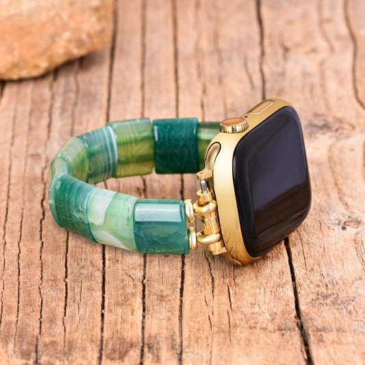 Natural Green Agate Beaded Smartwatch Band