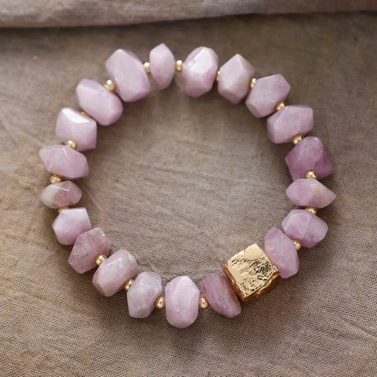 Natural Irregular Kunzite Bracelet with Gold-Plated Accent