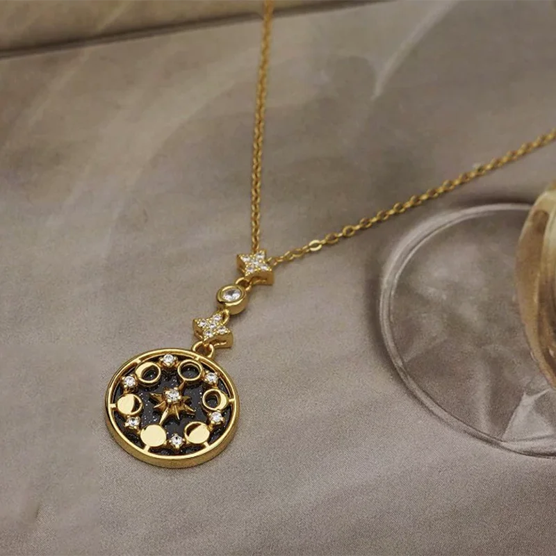 Natural Blue Sandstone Moon Phases Pendant Necklace