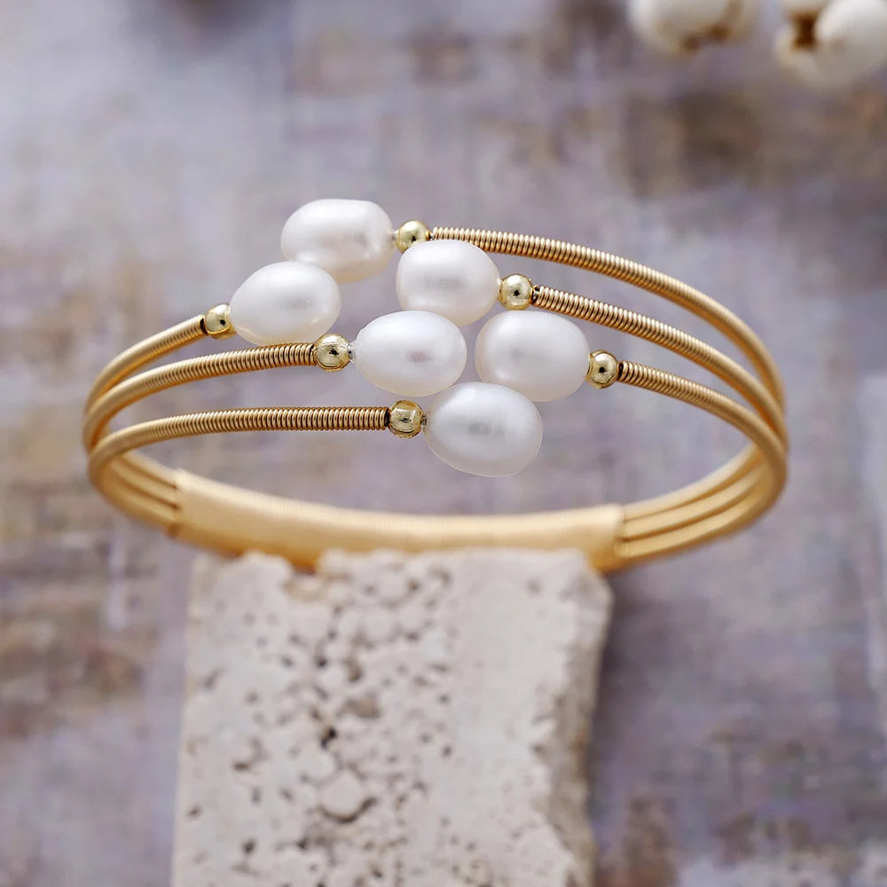 Natural Freshwater Pearl Multi Layer Cuff Bracelets