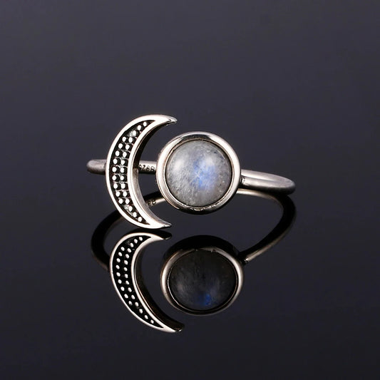 Natural Moonstone Silver Moon Ring