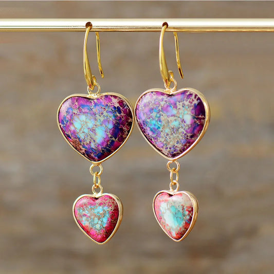 Natural Imperial Jasper Hearts Long Earrings