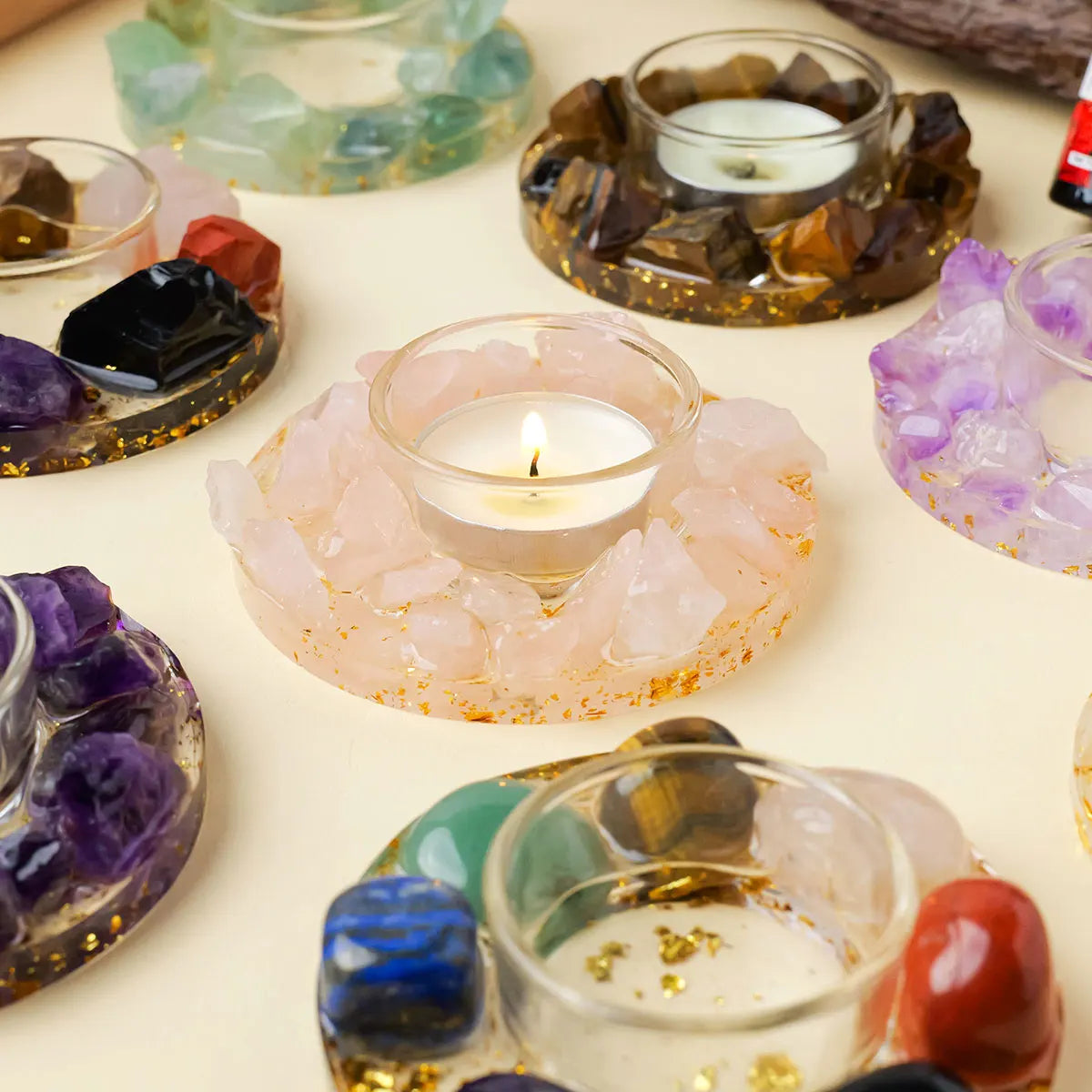 Natural Gemstones Tea Candle Holder