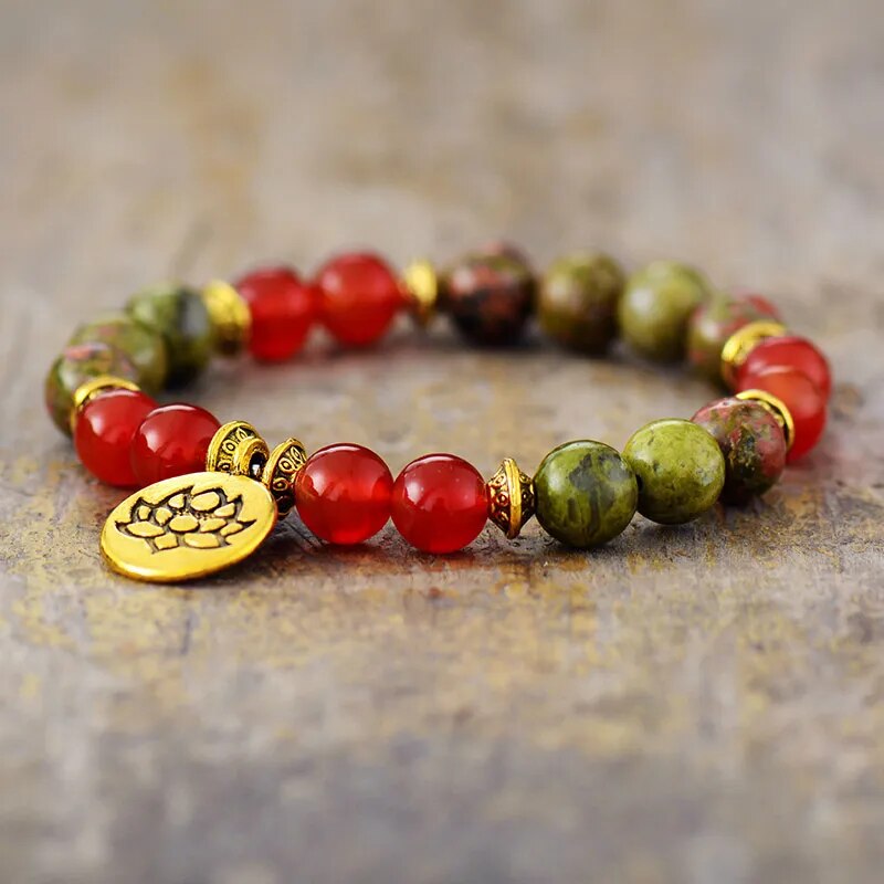 Natural Unakite, Picture Jasper & Onyx 2 Bracelets Set