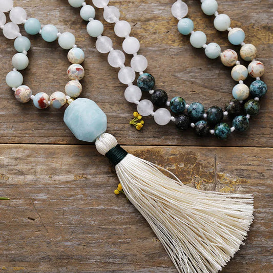 Natural Jasper, Rose Quartz & Amazonite 108 Beads Mala
