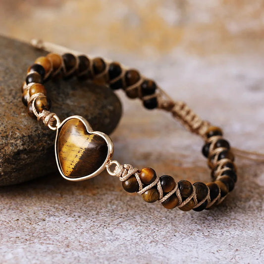 Natural Tiger’s Eye Heart Wrap Bracelet