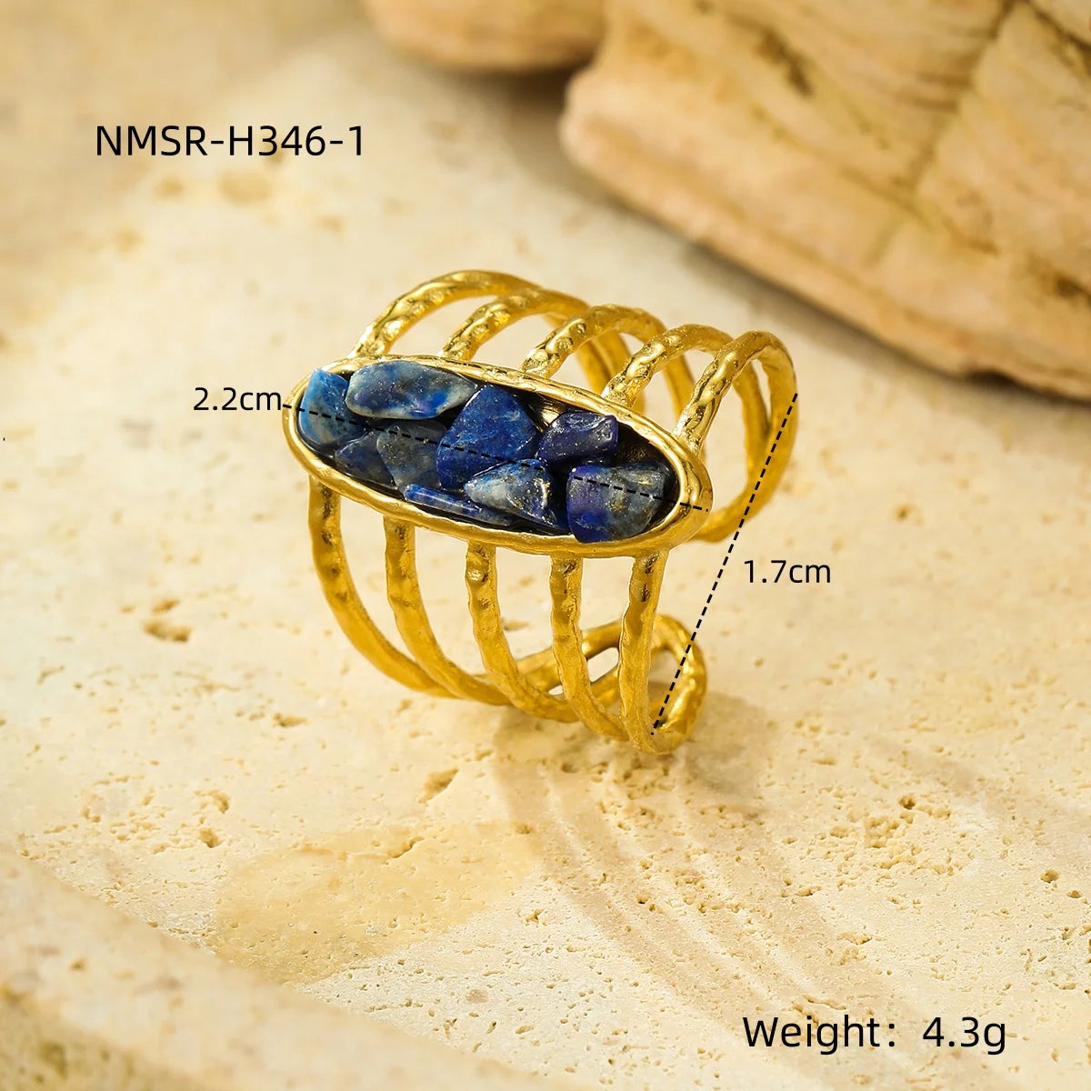 Natural Gemstones Gold Plated Open Boho Ring