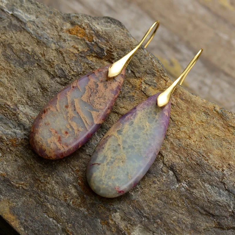 Natural Imperial Jasper Gold Plated Earrings