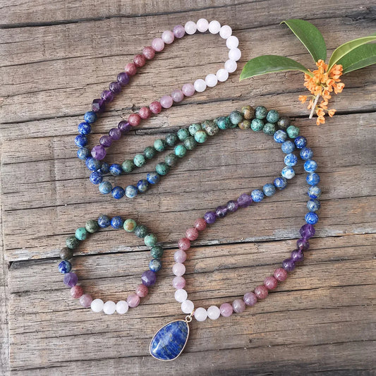 Natural "Cosmic Harmony" Crystals 108 Beads Mala Set