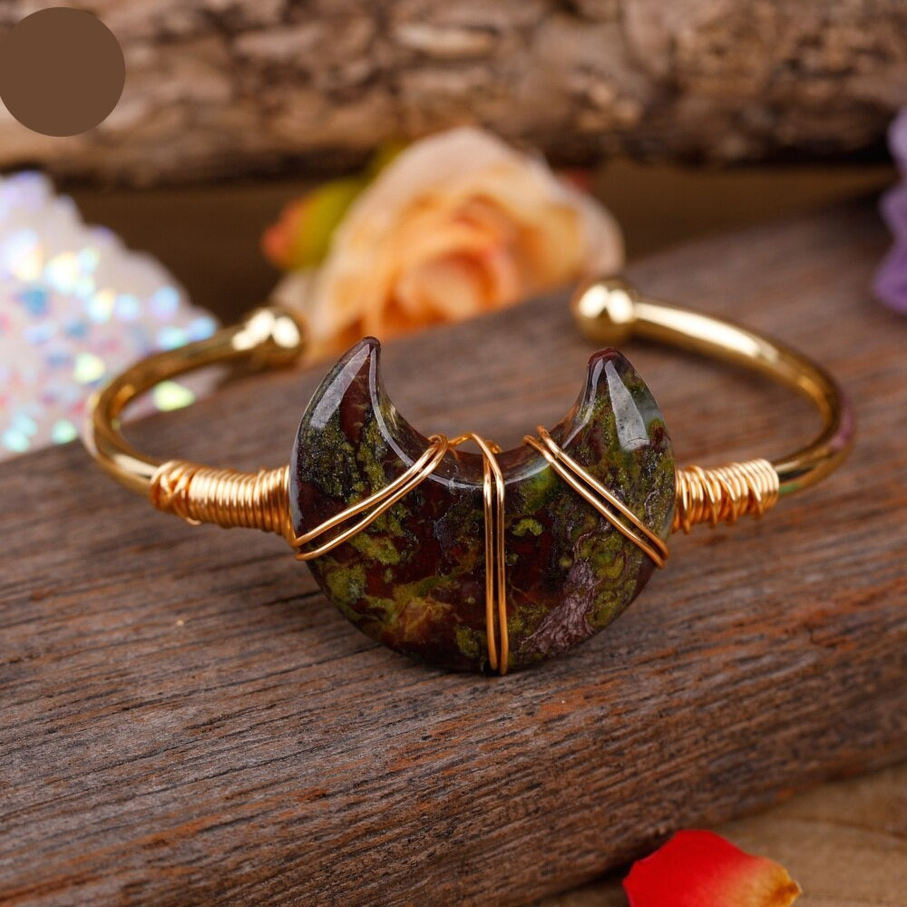 Natural Gemstone Moon Cuff Bracelet