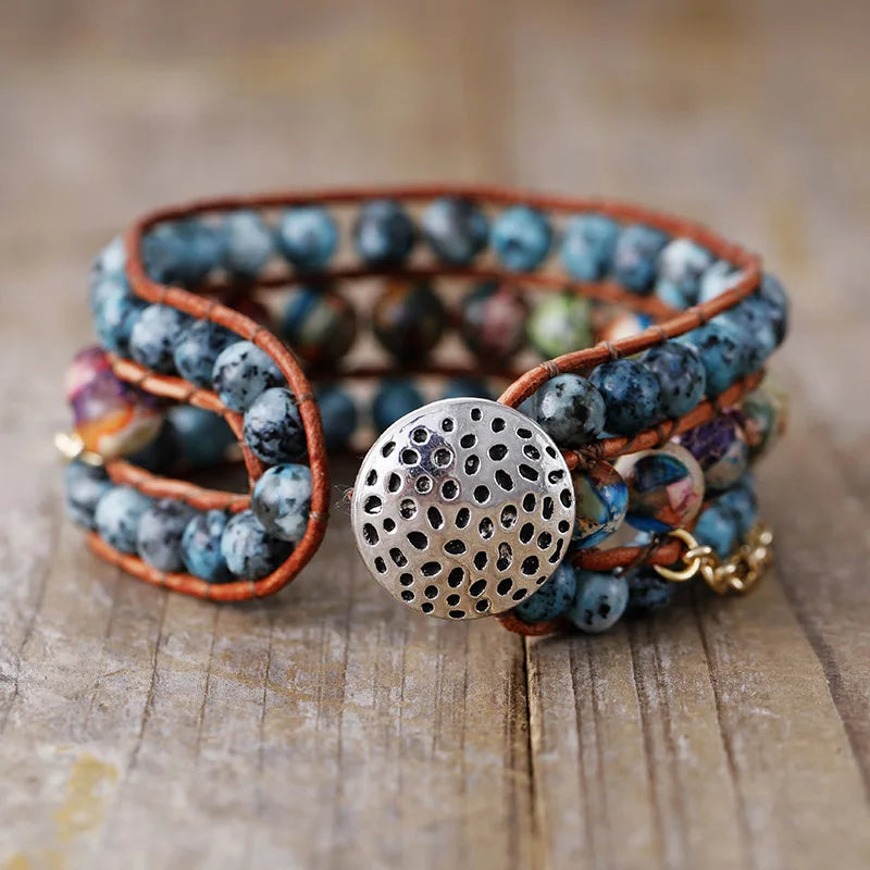 Natural Blue Kiwi Jasper Wrap Bracelet