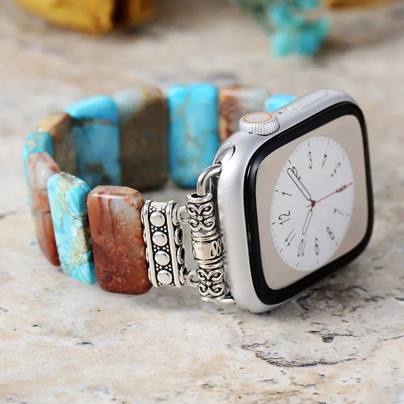 Natural Turquoise & Imperial Jaspers Apple Watch Band