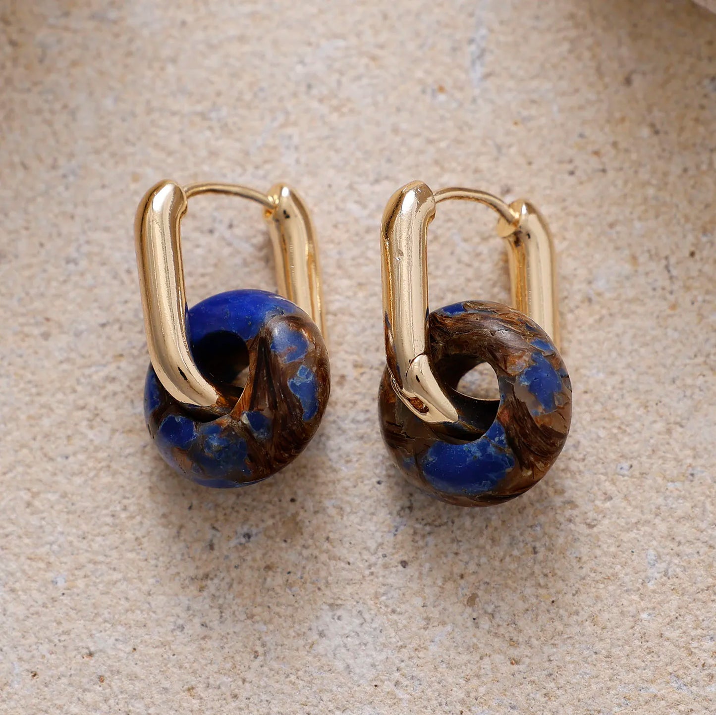 Natural Imperial Jasper Gold Plated Hoop Earrings