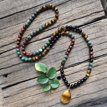 Load image into Gallery viewer, Natural African Turquoise, Tiger&#39;s Eye &amp; Onyx 108 Beads Mala Necklace / Bracelet
