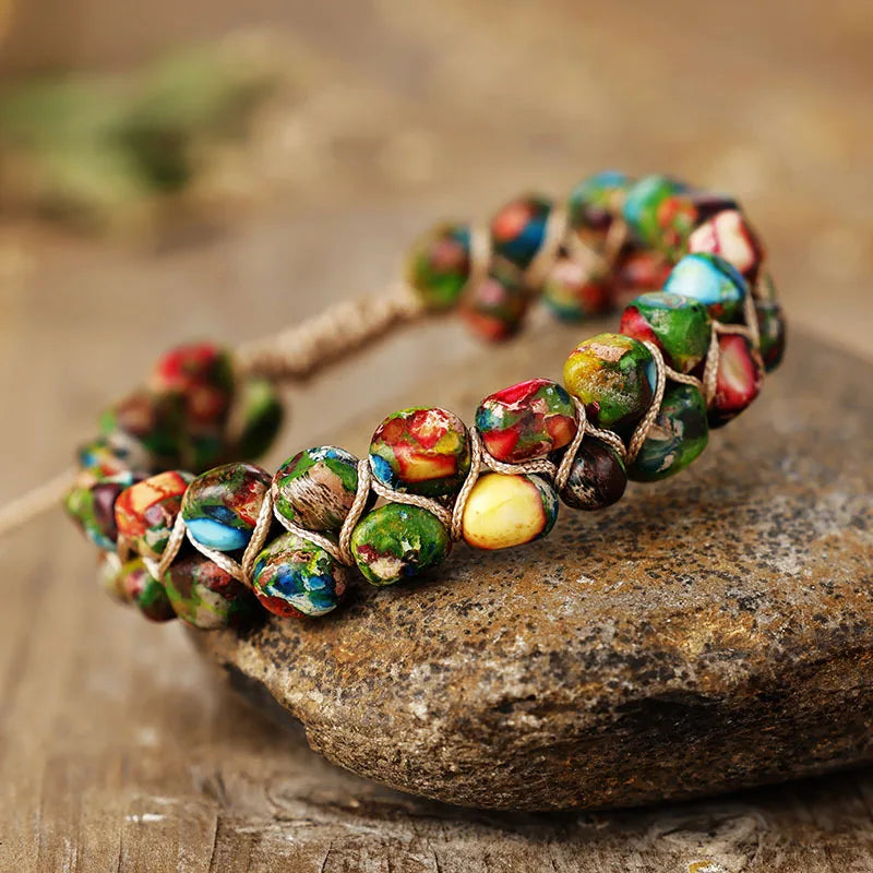 Natural Jasper Bold Beads Macrame Wrap Bracelet