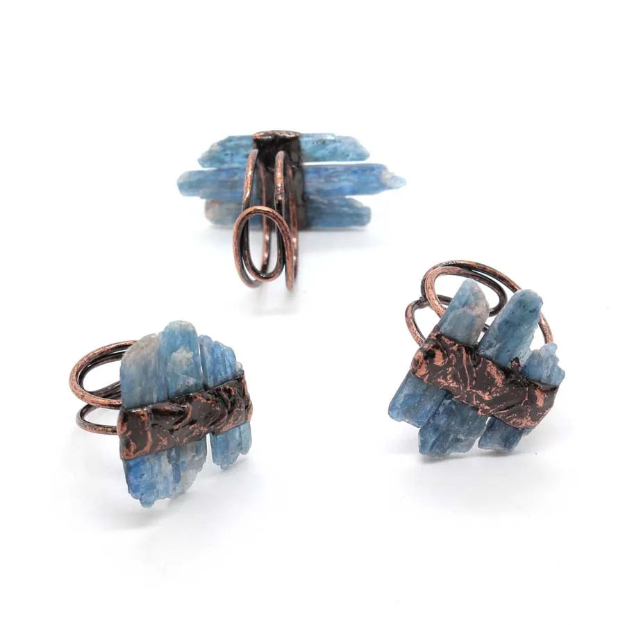 Natural Blue Kyanite Antique Copper Open Ring