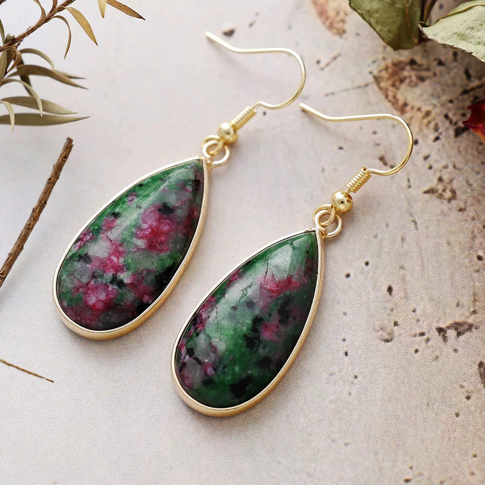 Natural Ruby Zoiste Teardrop Dangle Earrings
