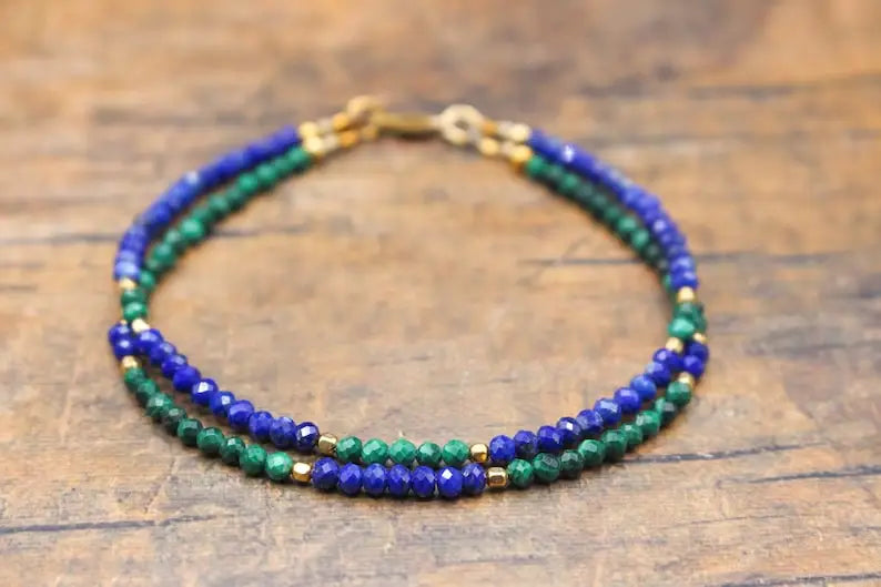 Natural Malachite & Lapis Lazuli Gold Plated Bracelet