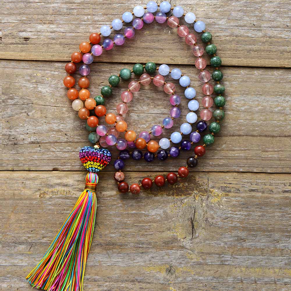 Natural Mixed Stones 108 Beads Mala Necklace - PRIDE edition