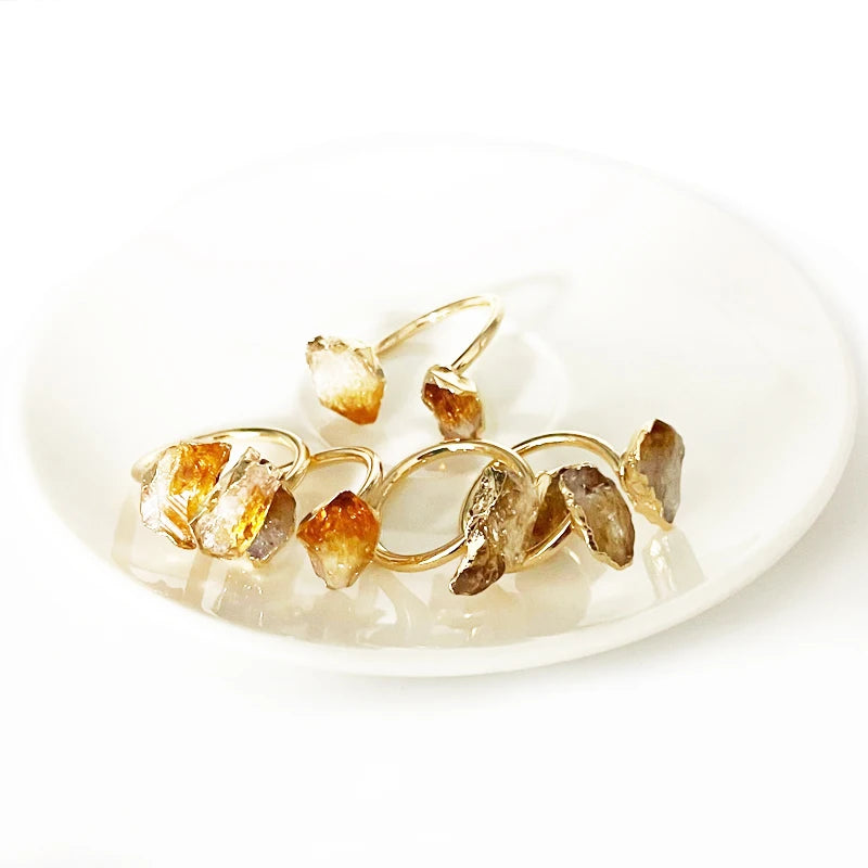 Natural Citrine Stones Gold Plated Open Ring