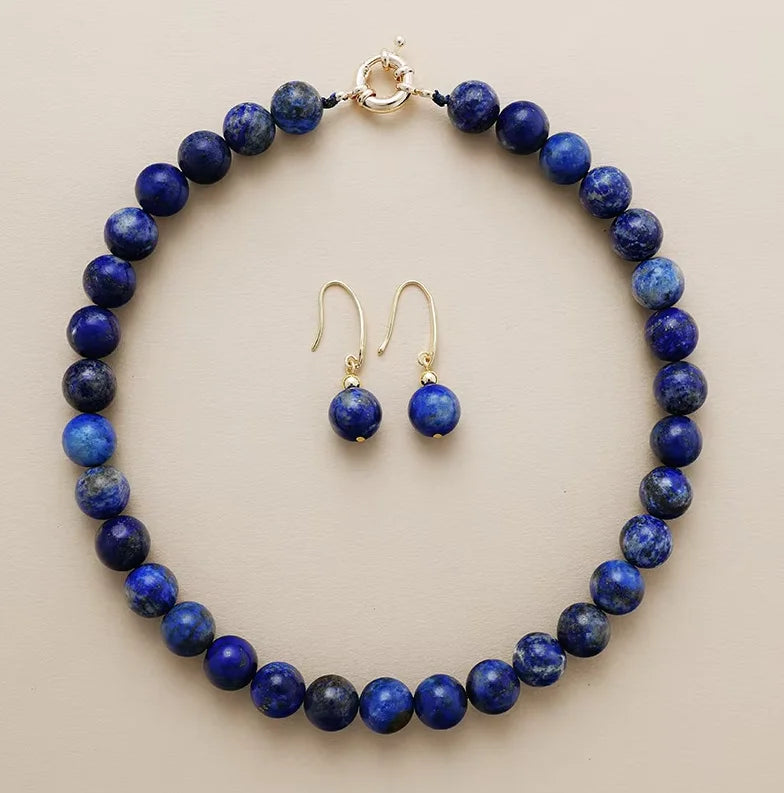 Natural Lapis Lazuli Minimalist Earrings & Necklace Set