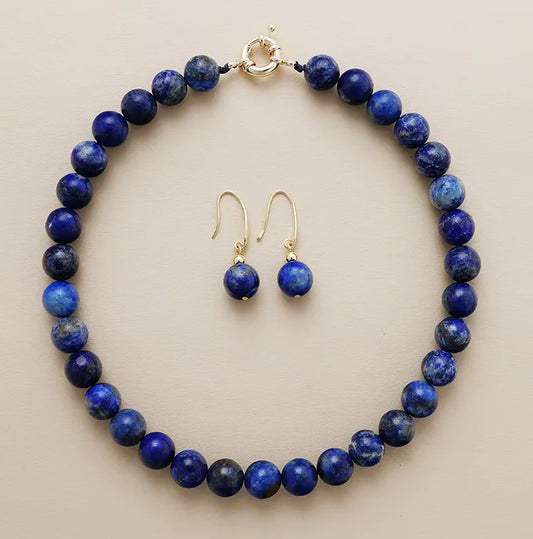 Natural Lapis Lazuli Minimalist Earrings & Necklace Set