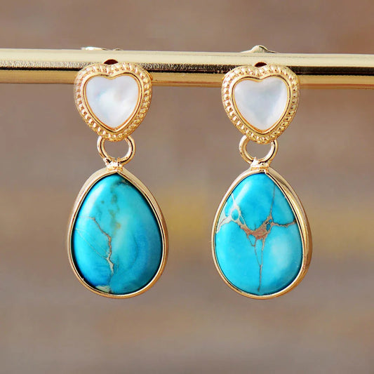 Natural Turquoise & Shell Heart Earrings