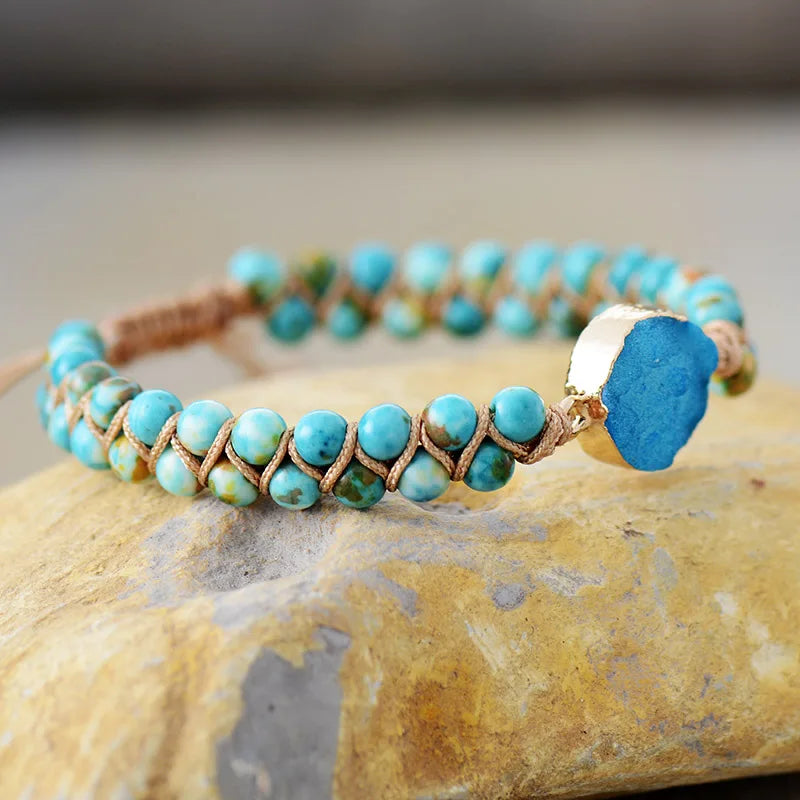 Natural Turquoise Jasper Druzy Wrap Bracelet