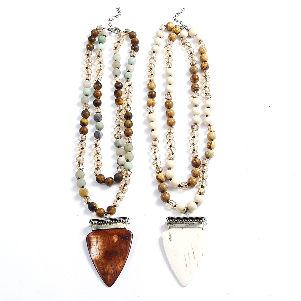 Natural Picture Jasper & Fossil Stone Arrowhead Pendant Necklace