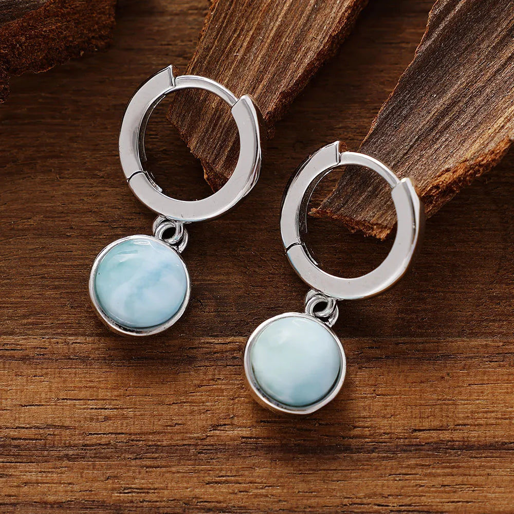 Natural Larimar Minimalist Silver Earrings